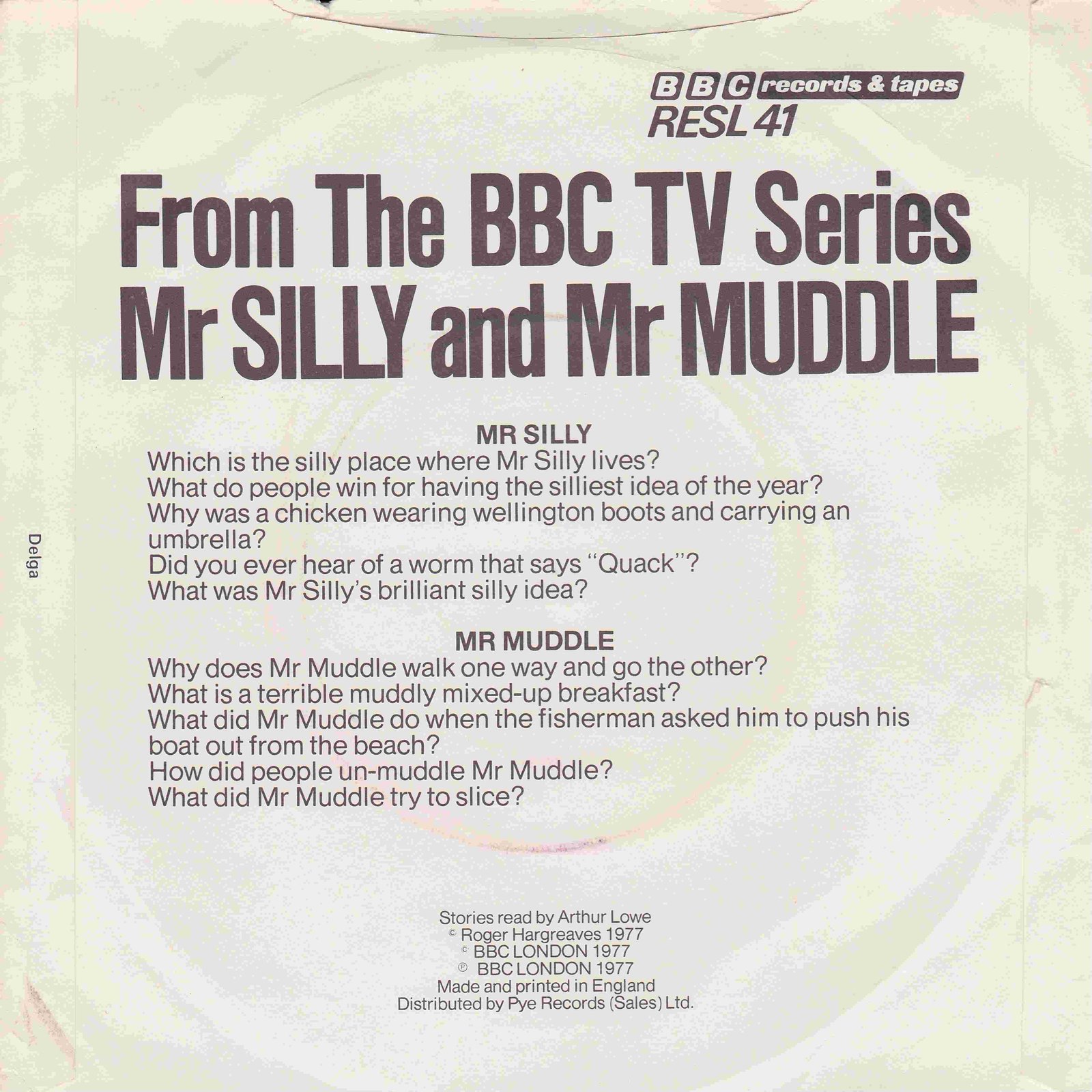 Picture of RESL 41 Mr Men - Mr Silly by artist Roger Hargreaves from the BBC records and Tapes library